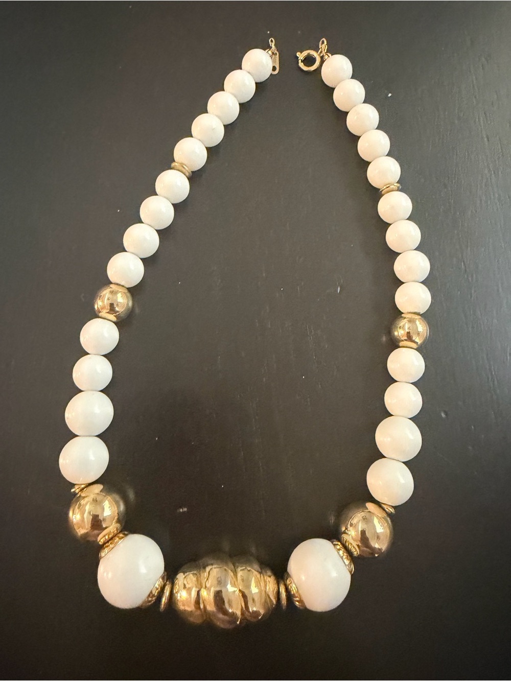 Classic White and Gold Beaded Necklace